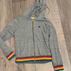 Aviator Nation Gray Hoodie with Rainbow Accents